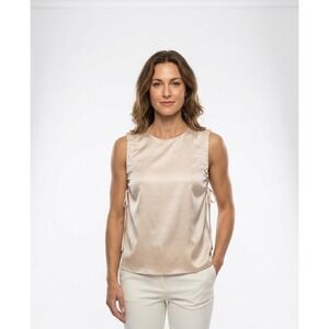 Amanda Uprichard Silk Ruched Side Tie Tank Top Champagne Beige Size XS